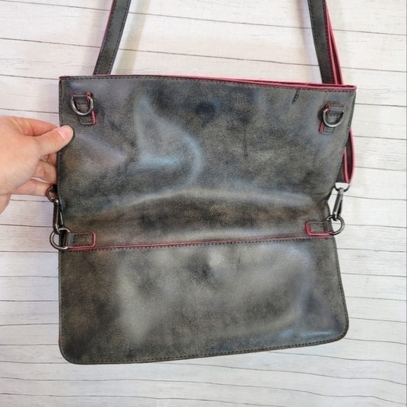 FRITZI AUS PREUBEN GRAY CLUTCH CROSSBODY SHOULDER BAG, W HOT PINK TRIM - Picture 5 of 10